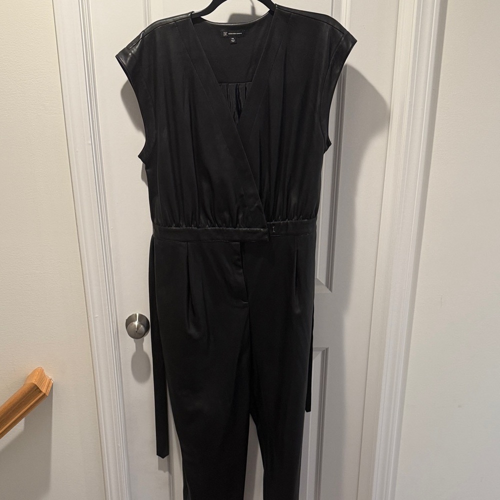 INC International Concepts Faux Leather Black Jumpsuit